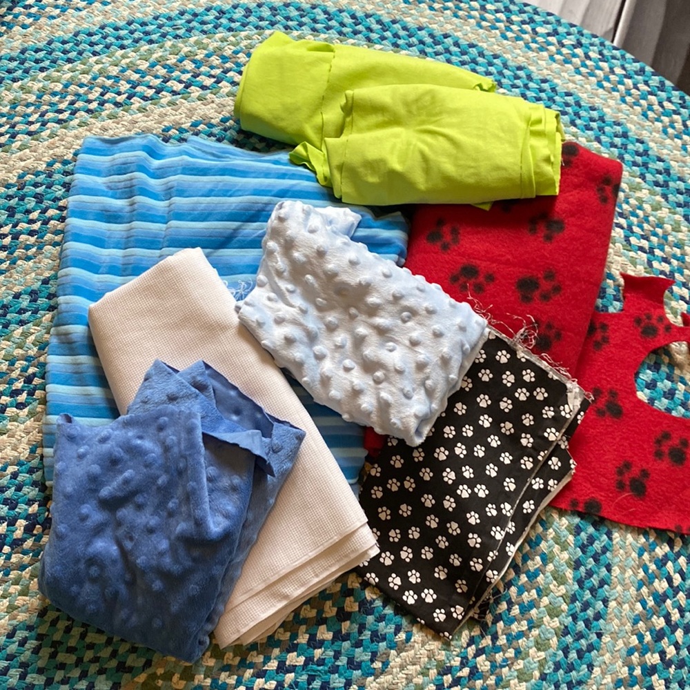 Quilt Fabric Yardage bundle - includes soft minky fabric, paw prints, soft blue